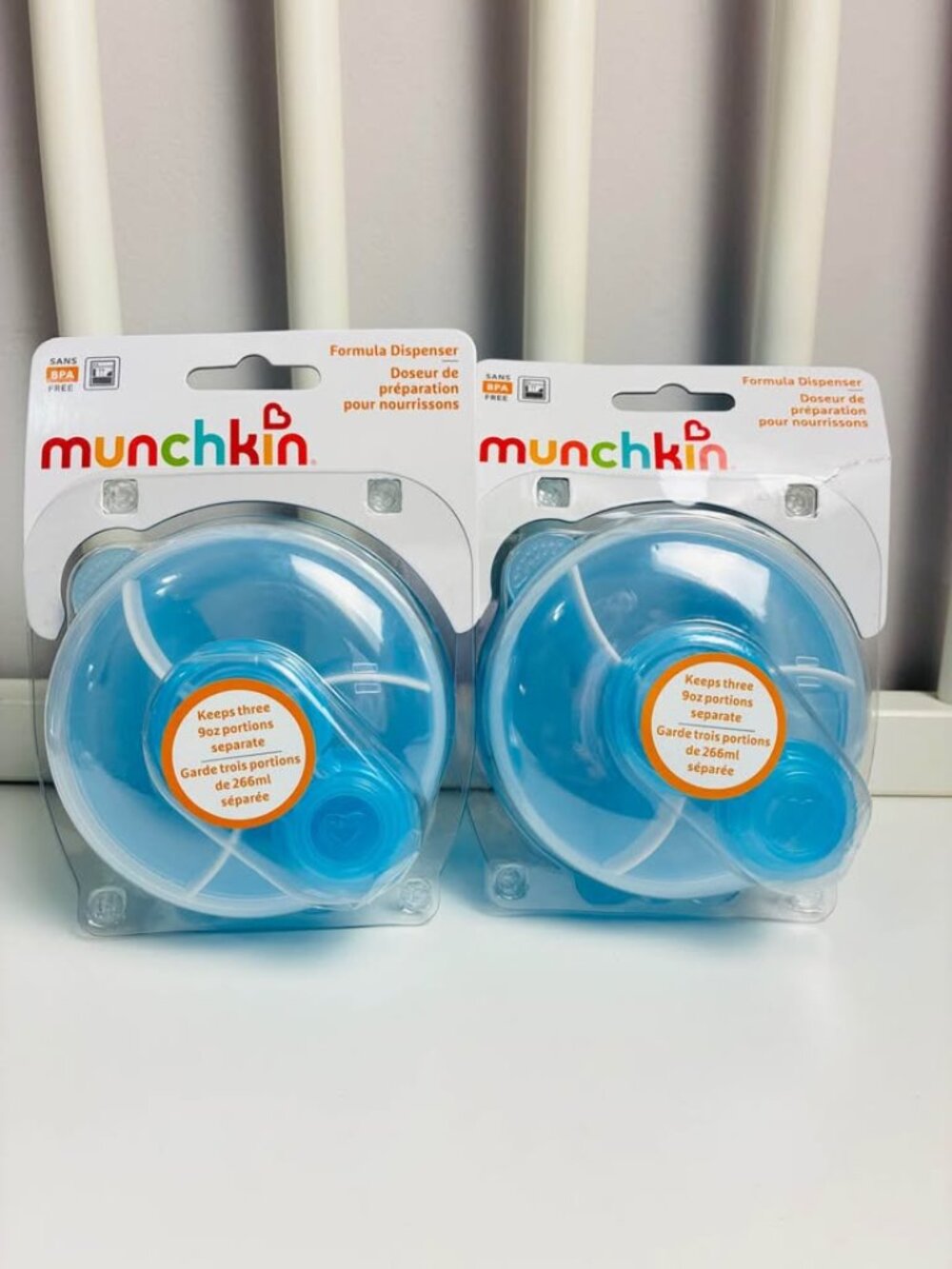 Munchkin Formula Dispenser, BPA Free, 3 9oz Sections, Blue, 2 Pack